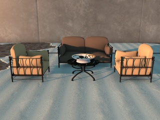 复古沙发茶几组合C4D模型