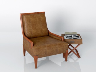 欧式布艺沙发椅和边几C4D模型