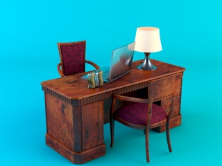 书房桌椅组合C4D模型