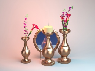 黑色玻璃花瓶烛台组合C4D模型