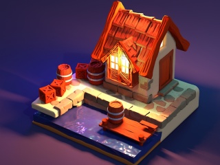 卡通场景小房子C4D模型
