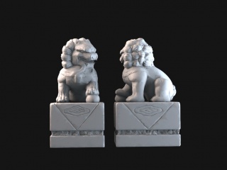 中式石狮子石头雕塑C4D模型