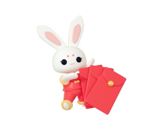 插画素材兔年春节红包小兔C4D模型
