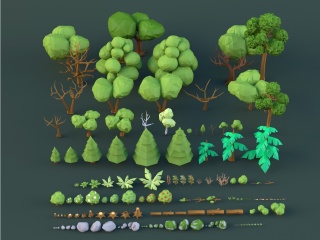 卡通低模植物小树C4D模型