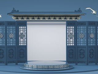 中国风背景墙立体舞台C4D模型