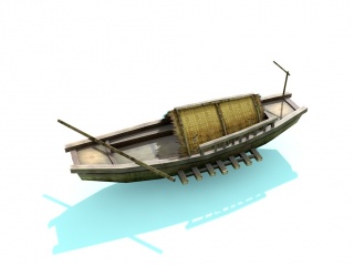 中式渔船划桨船C4D模型