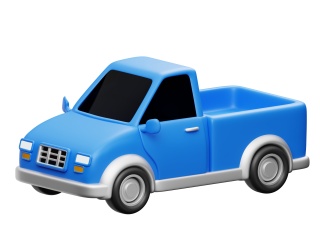 卡通交通运输工具蓝色小货车皮卡车车辆C4D模型