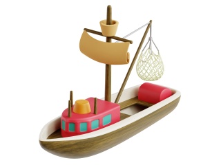 仿真卡通轮船帆船航母渔船捕鱼船C4D模型