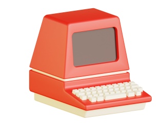 卡通图标摁扭三维复古台式电脑计算机收银机打印机红色C4D模型