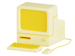 卡通图标摁扭三维复古插卡游戏机台式电脑计算机收银机打印机黄色C4D模型