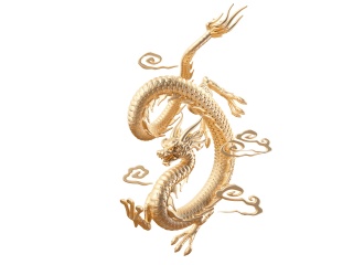 无背景黄金雕塑腾飞云龙过年龙年立体龙抬头中国龙形象C4D模型