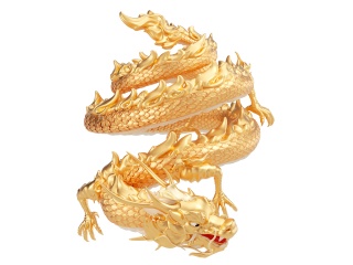 无背景立体黄金雕塑腾飞云龙过年龙年立体龙抬头中国龙形象C4D模型