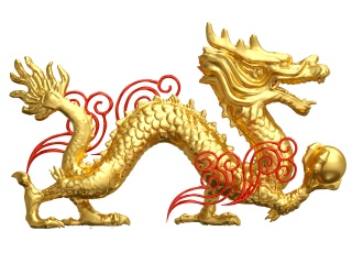 无背景立体黄金雕塑腾飞云龙过年龙年立体龙抬头中国龙形象	C4D模型