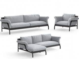 大户型复古简约多人休闲布艺沙发可组合银灰色C4D模型