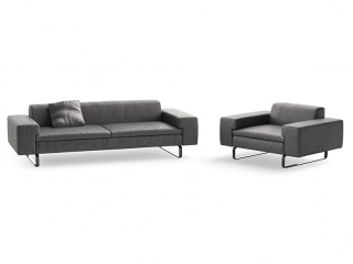小户型意式简约皮质休闲沙发深灰色C4D模型