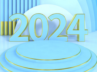 2024新年龙年竖版海报背景蓝色系C4D模型