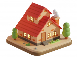 卡通游戏动漫图标红色小别墅红色小屋房屋场景C4D模型