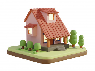 卡通游戏动漫图标房屋场景两层小屋两层小别墅C4D模型
