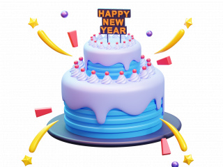 新年快乐节日庆祝面具派对气球蛋糕礼物卡通图标生日蛋糕C4D模型