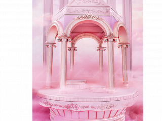 C4D粉红色城堡3D海报女神节七夕节梦幻电商展台C4D模型