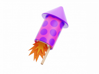 卡通新年庆祝紫色系图标火箭C4D模型