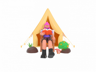 立体看书人物露营旅游C4D模型