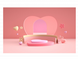 立体浪漫粉色展台C4D模型