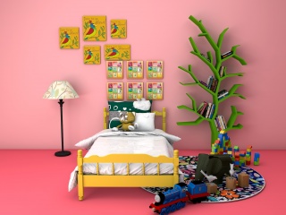 儿童房床树书架装饰画组合C4D模型