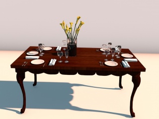 欧式实木餐桌C4D模型