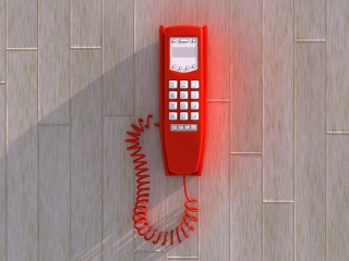 红色壁挂式电话机C4D模型