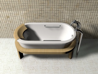 木制底座单人浴缸C4D模型