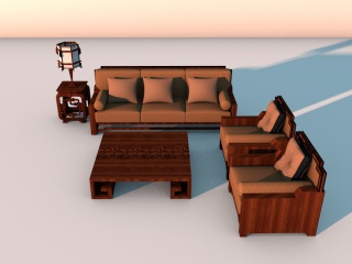 实木沙发组合C4D模型