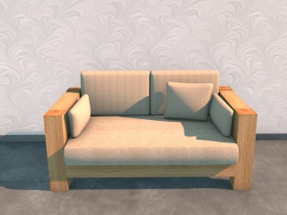 实木双人沙发C4D模型