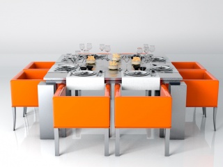 方形桌椅组合C4D模型