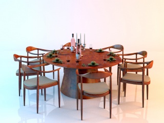 木质桌椅组合C4D模型