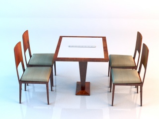 实木桌椅组合C4D模型