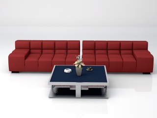 红色沙发茶几组合C4D模型