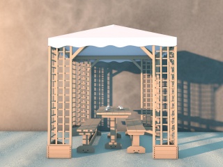 凉亭茶桌C4D模型