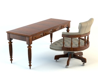 复古中式桌椅组合C4D模型