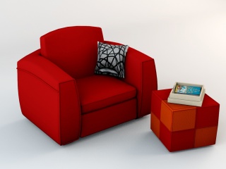 红色单人沙发组合C4D模型