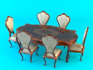 欧式古典餐桌椅C4D模型
