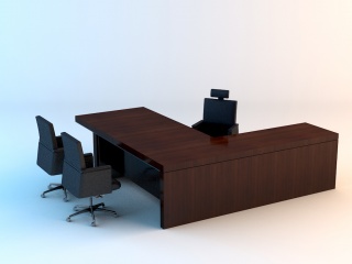 拐角办公桌椅组合C4D模型