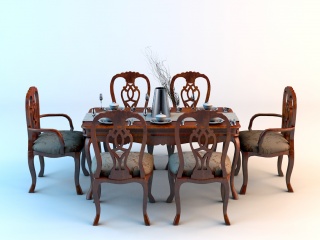 欧式餐桌椅组合C4D模型