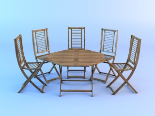 户外休闲实木桌椅C4D模型