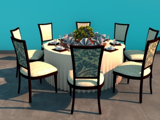 8人餐厅桌椅组合C4D模型