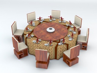 大圆桌桌椅组合C4D模型