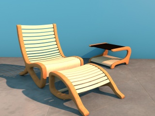 户外实木躺椅C4D模型