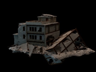 废墟倒塌建筑灾后建筑C4D模型