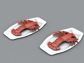 红色龙虾菜肴C4D模型