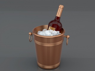 在冰桶里的红酒C4D模型